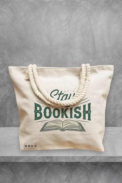 BEKZ Geanta de plaja, model Stay bookish, 40x51 cm, Crem, BEKZ®