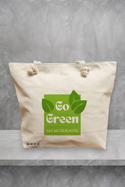 BEKZ Beach Tote Bag, Go Green model – Say no to plastic, 40x51 cm, Cream, BEKZ®