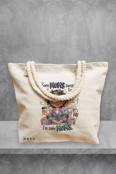 BEKZ Geanta de plaja, model Some moms, 40x51 cm, Crem, BEKZ®