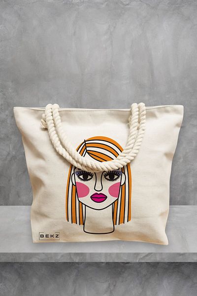 BEKZ Beach Tote Bag, Modern Makeup model, 40x51 cm, Cream, BEKZ®