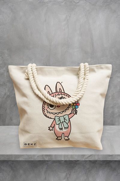 BEKZ Geanta de plaja, model Labubu 26, 40x51 cm, Crem, BEKZ®