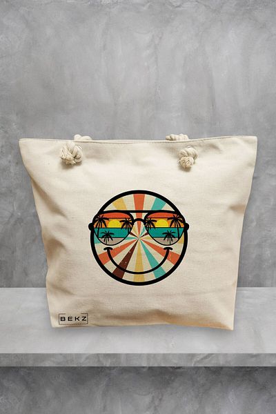 BEKZ Geanta de plaja, model Tropical, 40x51 cm, Crem, BEKZ®