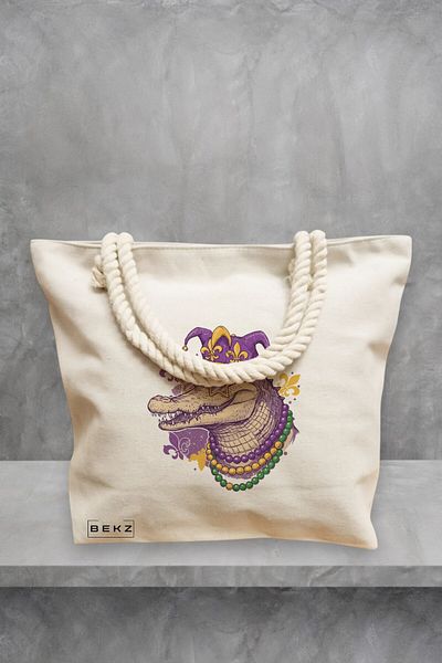 BEKZ Geanta de plaja, model Jazzy Gator, 40x51 cm, Crem, BEKZ®