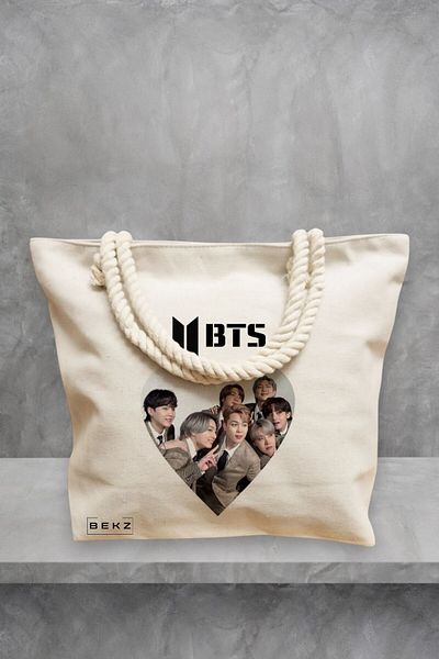 BEKZ Geanta de plaja, model BTS Army 10, 40x51 cm, Crem, BEKZ®