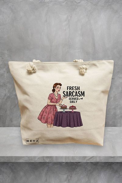 BEKZ Geanta de plaja, model Fresh sarcas, Served Daily, 40x51 cm, Crem, BEKZ®