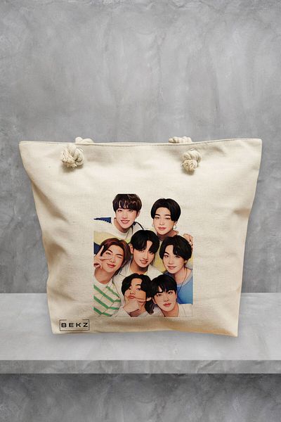 BEKZ Geanta de plaja, model BTS Army 2, 40x51 cm, Crem, BEKZ®