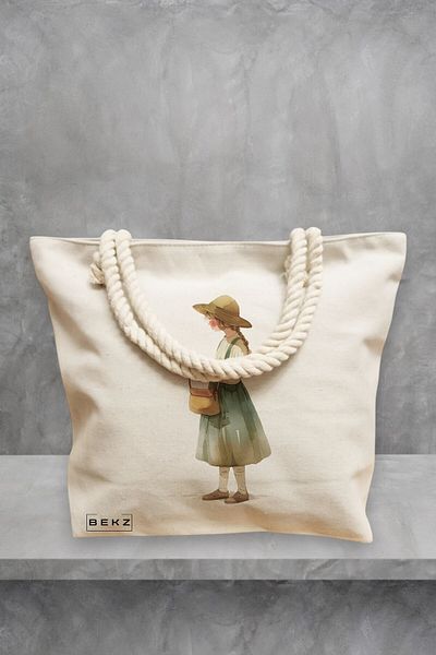 BEKZ Geanta de plaja, model The bookie girl 28, 40x51 cm, Crem, BEKZ®