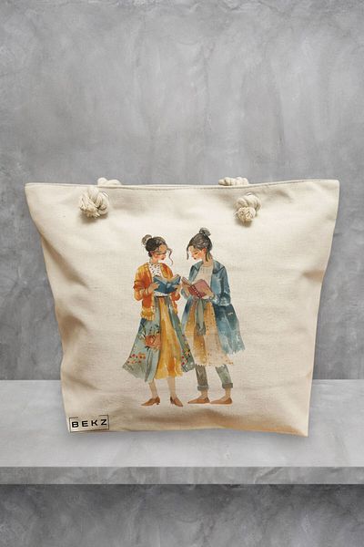 BEKZ Geanta de plaja, model The bookie girl 20, 40x51 cm, Crem, BEKZ®