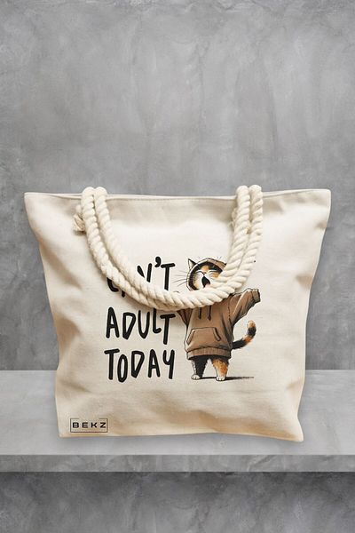 BEKZ Geanta de plaja, model Can’t adult today, 40x51 cm, Crem, BEKZ®