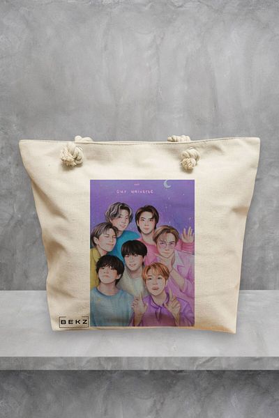 BEKZ Geanta de plaja, model BTS Army 4, 40x51 cm, Crem, BEKZ®
