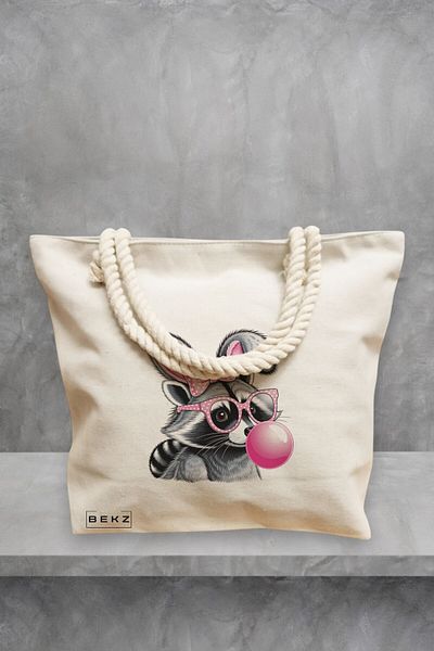BEKZ Geanta de plaja, model Pinkie, 40x51 cm, Crem, BEKZ®