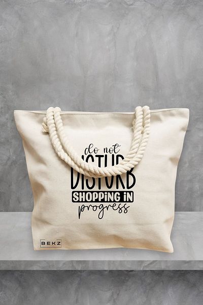 BEKZ Geanta de plaja, model Do not disturb, Shopping in progress, 40x51 cm, Crem, BEKZ®