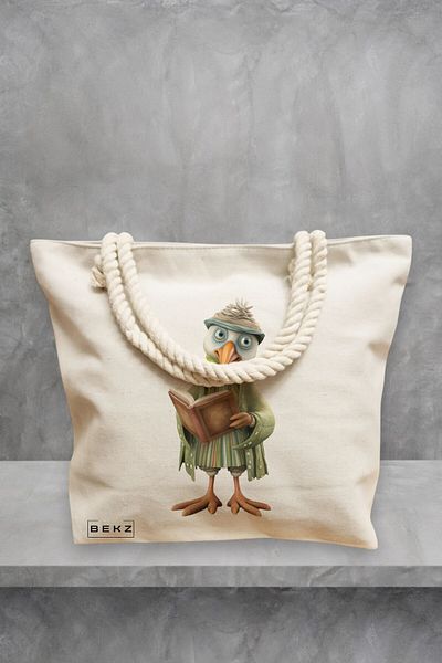 BEKZ Geanta de plaja, model Reading Birdie 3, 40x51 cm, Crem, BEKZ®