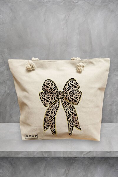 BEKZ Τσάντα θαλάσσης, μοντέλο Leopard Bow, 40x51 εκ., Κρεμ, BEKZ®