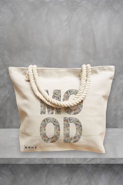 BEKZ Geanta de plaja, model Money Mood, 40x51 cm, Crem, BEKZ®