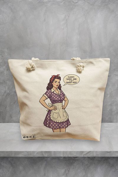 BEKZ Geanta de plaja, model Classy sassy and a bit of smarty, 40x51 cm, Crem, BEKZ®