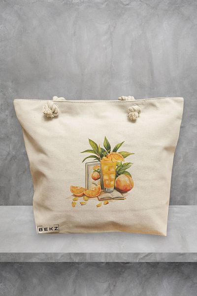 BEKZ Geanta de plaja, model Books and summer, 40x51 cm, Crem, BEKZ®