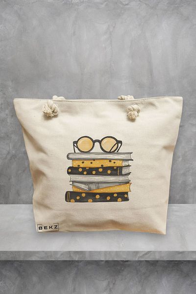 BEKZ Geanta de plaja, model Books 19, 40x51 cm, Crem, BEKZ®