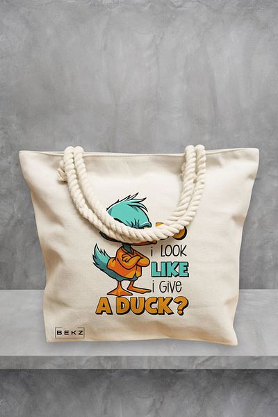 BEKZ Geanta de plaja, model Do I look like a give a duck, 40x51 cm, Crem, BEKZ®