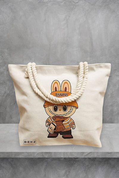 BEKZ Geanta de plaja, model Labubu 14, 40x51 cm, Crem, BEKZ®