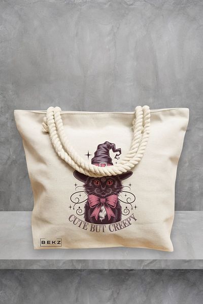 BEKZ Geanta de plaja, model Cute but creepy, 40x51 cm, Crem, BEKZ®