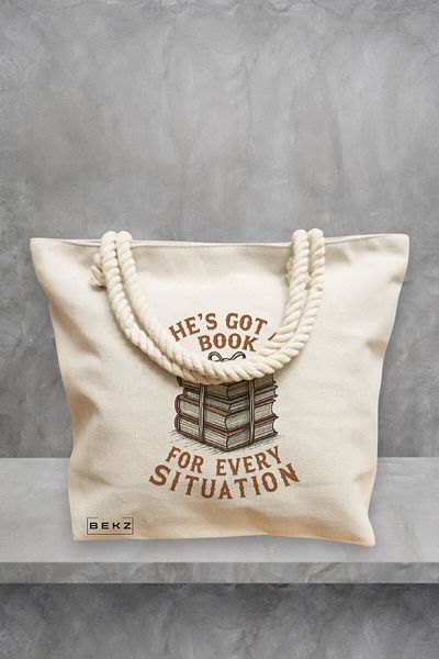 BEKZ Geanta de plaja, model She’s got a book for every situation, 40x51 cm, Crem, BEKZ®
