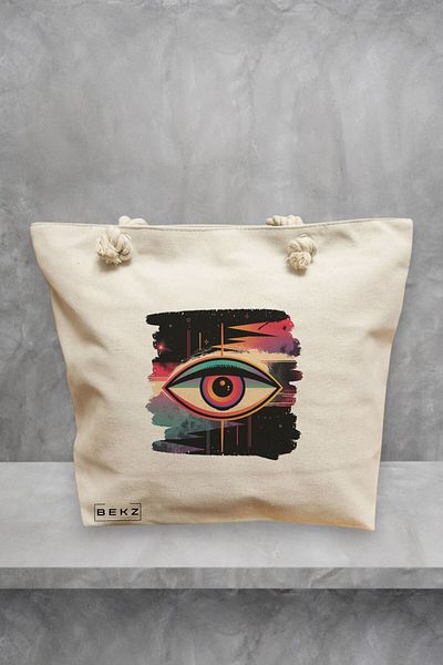 BEKZ Geanta de plaja, model Celestial Eye 8, 40x51 cm, Crem, BEKZ®