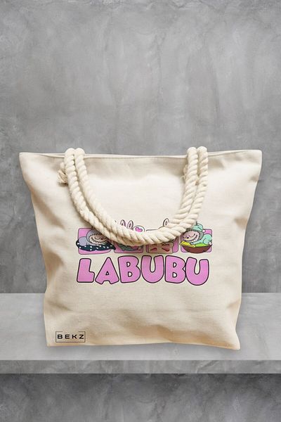 BEKZ Geanta de plaja, model Labubu 4, 40x51 cm, Crem, BEKZ®