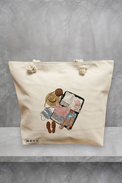 BEKZ Geanta de plaja Travel Girl 10, 40x51 cm, Crem, BEKZ®