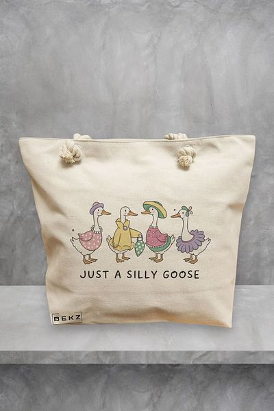 BEKZ Geanta de plaja, model Just a silly goose 1, 40x51 cm, Crem, BEKZ®
