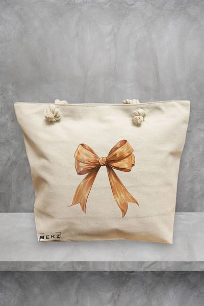 BEKZ Geanta de plaja, model Rosegold bow, 40x51 cm, Crem, BEKZ®
