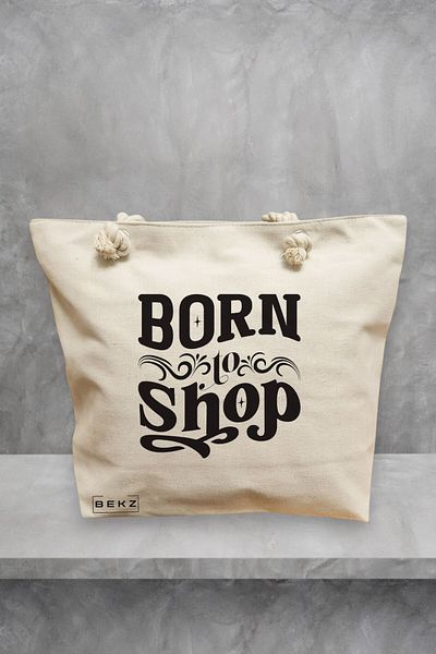 BEKZ Geanta de plaja, model Born to shop, 40x51 cm, Crem, BEKZ®