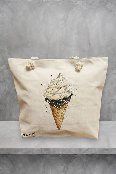 BEKZ Geanta de plaja, model Stlish Ice cream, 40x51 cm, Crem, BEKZ®