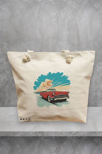 BEKZ Geanta de plaja, model The Cruiser, 40x51 cm, Crem, BEKZ®