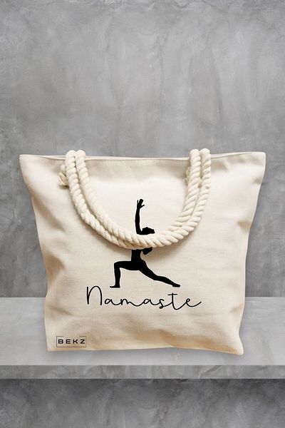 BEKZ Geanta de plaja Yoga Namaste, 40x51 cm, Crem, BEKZ®
