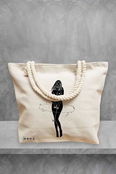 BEKZ Geanta de plaja, model Silueta Feminina, 40x51 cm, Crem, BEKZ®
