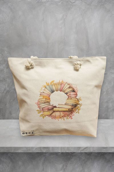 BEKZ Geanta de plaja, model Books 55, 40x51 cm, Crem, BEKZ®