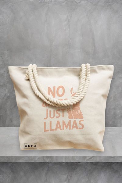BEKZ Geanta de plaja, model No drama, Just llamas, 40x51 cm, Crem, BEKZ®