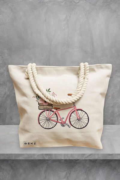 BEKZ Geanta de plaja, model Spring on Two Wheels, 40x51 cm, Crem, BEKZ®