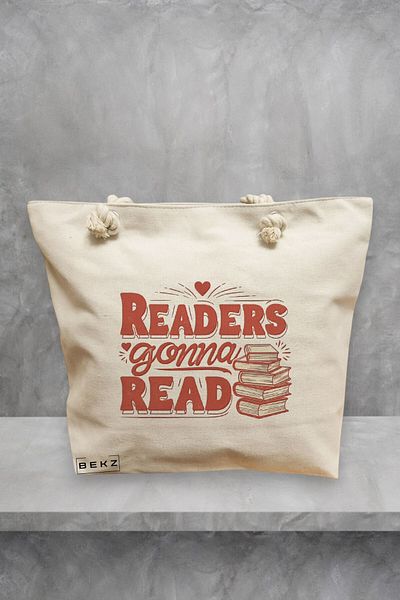 BEKZ Geanta de plaja, model Readers gonna read, 40x51 cm, Crem, BEKZ®