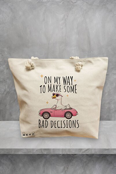 BEKZ Beach Tote Bag, model On my way to make some bad decisions, 40x51 cm, Cr...