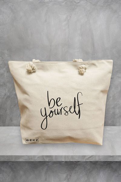 BEKZ Geanta de plaja, model Be Yourself, 40x51 cm, Crem, BEKZ®