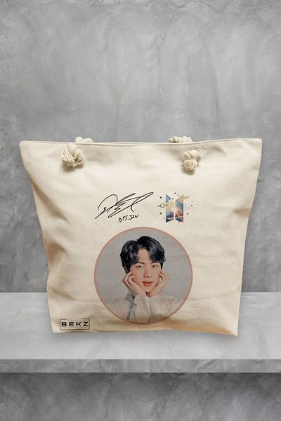 BEKZ Geanta de plaja, model BTS Jin, 40x51 cm, Crem, BEKZ®