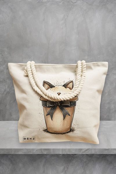 BEKZ Geanta de plaja, model Stylish Coffee 4, 40x51 cm, Crem, BEKZ®