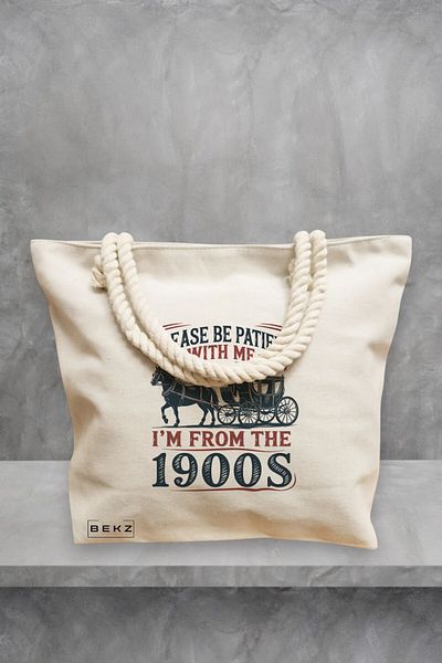 BEKZ Geanta de plaja, model Please be patient with me 90s, 40x51 cm, Crem, BEKZ®