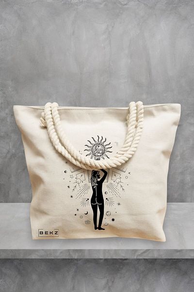 BEKZ Geanta de plaja, model Conexiune Solara, 40x51 cm, Crem, BEKZ®