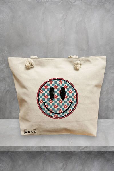 BEKZ Geanta de plaja, model Pattern, 40x51 cm, Crem, BEKZ®