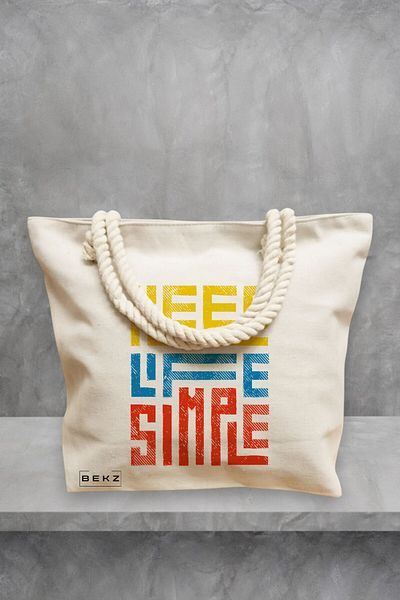 BEKZ Geanta de plaja, model Keep Life Simple, 40x51 cm, Crem, BEKZ®