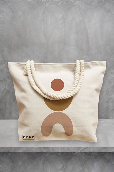 BEKZ Geanta de plaja, model Geometric Art, 40x51 cm, Crem, BEKZ®
