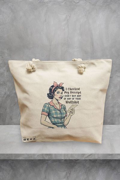 BEKZ Geanta de plaja, model I checked my receipt, 40x51 cm, Crem, BEKZ®